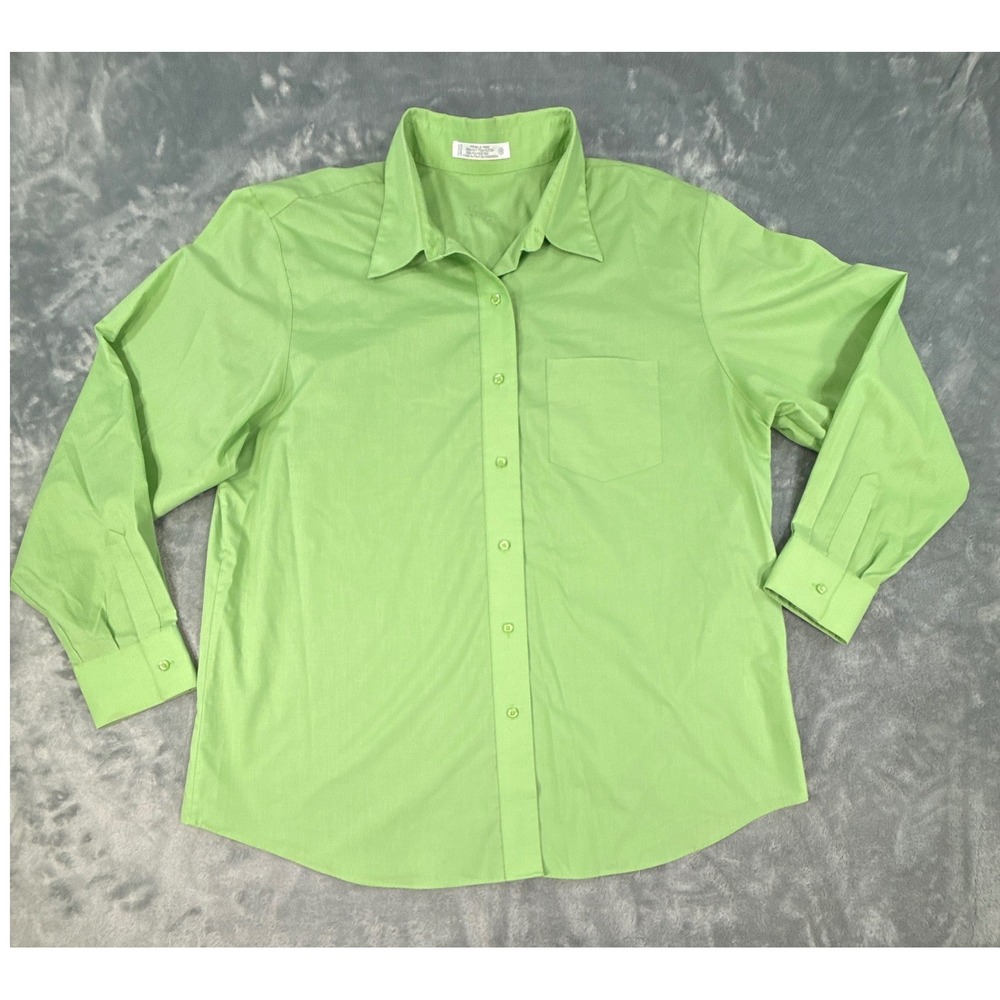Foxcroft Shirt Womens Green Wrinkle Free Button Down Sz 18 Long Sleeve Non Iron